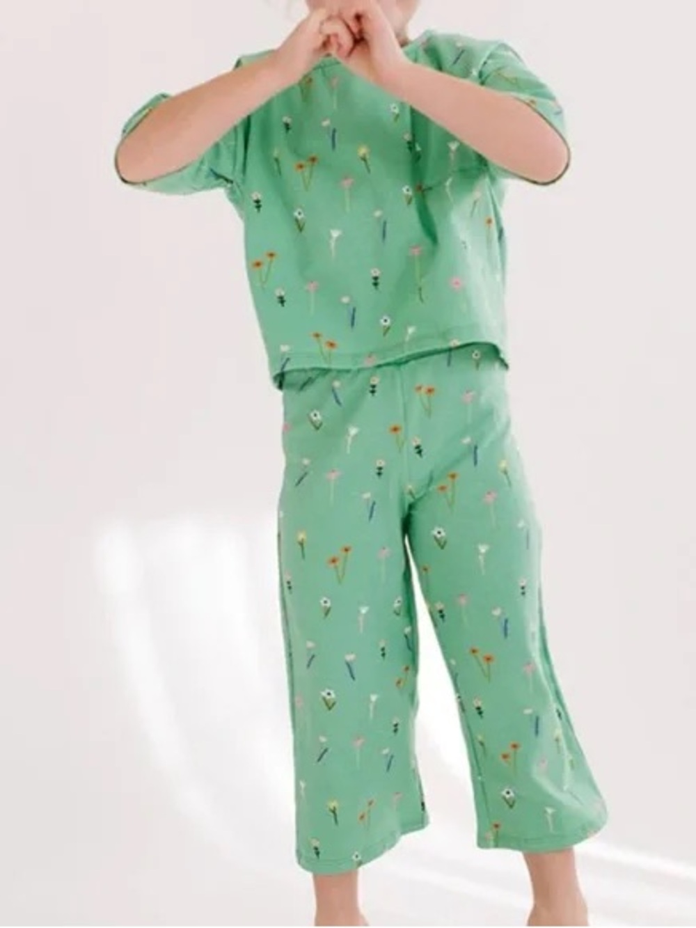 Kids Floral Mint Green Two-Piece Pajama Set